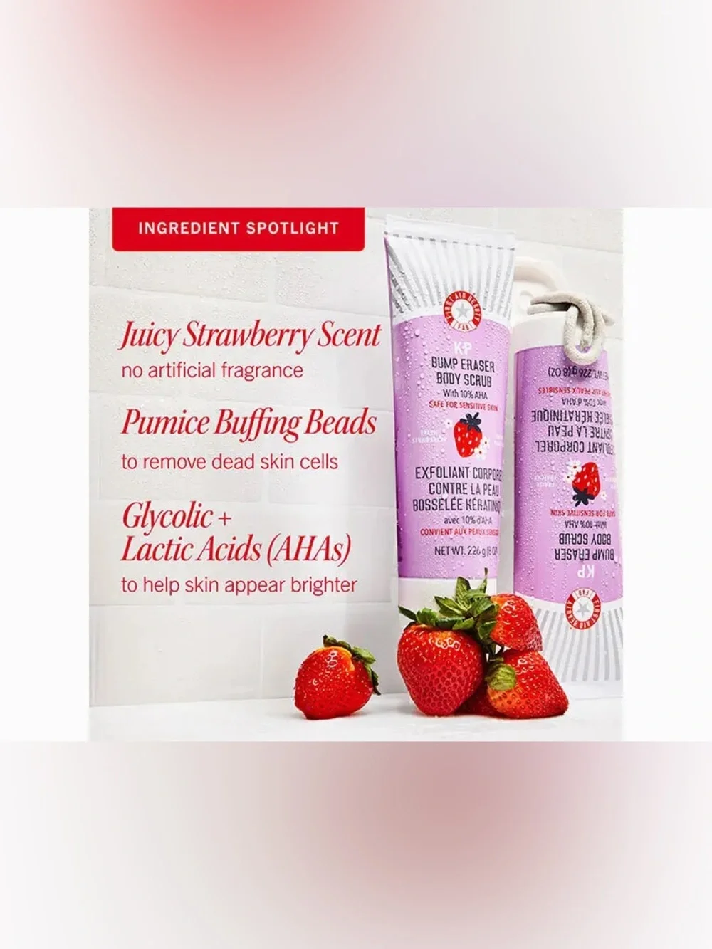 FIRST AID BEAUTY KP Bump Eraser Body Scrub 10% AHA Fresh Strawberry
